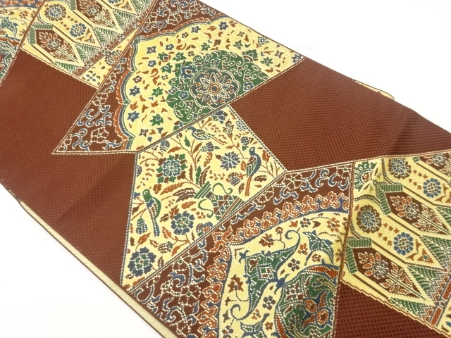 JAPANESE NAGOYA OBI / CHIKUZEN HAKATA / WOVEN FLOWER CREST
